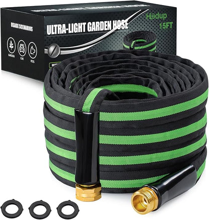 15FT Lightweight Super Flexible Garden Hose - Kink-Free, Non-Expanding, Easy Storage for Yard Lawn Outdoor Use (Black-Green)