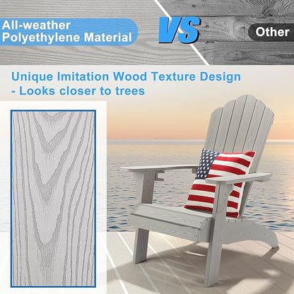 hOmeHua Oversized Adirondack Chair, HIPS Adirondack Chairs Weather Resistant with Cup Holder, Plastic Outdoor Chair for Patio, Backyard Deck, Fire Pit Lawn Porch (Grey)