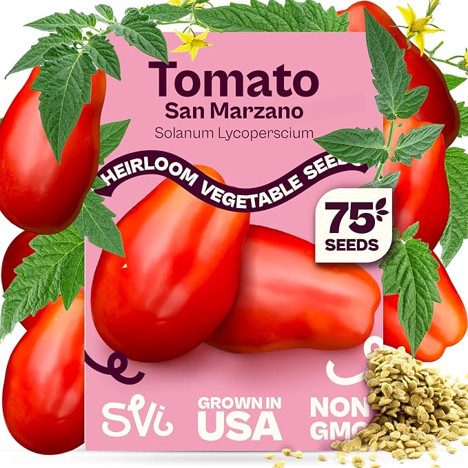 SVI 75 San Marzano Tomato Seeds (Solanum Lycoperscium) - San Marzano Tomatoes Seed Packets, Tomato Paste Seed, Plum Tomatoes Heirloom - Vegetable Seeds for Outdoor & Indoor Home Garden