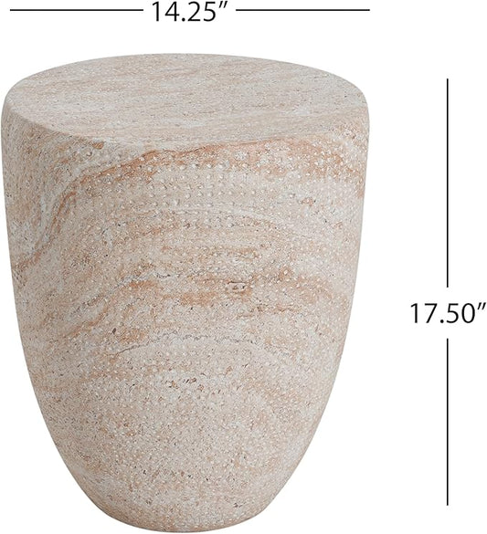 Christopher Knight Home Jaym 17.5" H Indoor Outdoor Accent Side Table, Patio Decorative End Table, Tapered Cylinder Lightweight Concrete Garden Stool for Patio Balcony & Garden Decor, Travertine