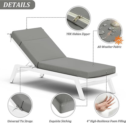 Chaise Lounge Cushion for Outdoor Furniture, Waterproof Fade and Tear Resistant Lounge Deck Chair Cushions for Patio Lawn Pool Resort Hotel