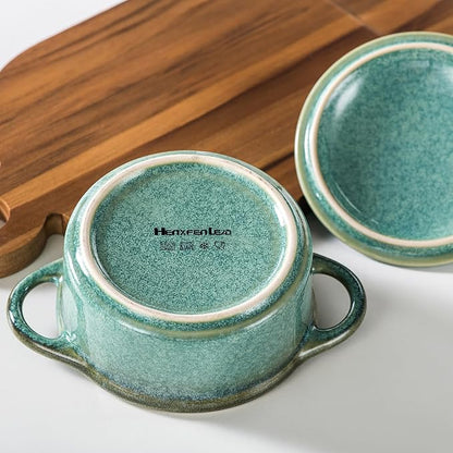12 oz Mini Cocotte Set of 4, Ceramic Casserole Dishes with Lids & Handles | Reactive Glaze, Individual Baking & Serving, Ideal for Pot Pies, French Onion Soup, Casseroles & Baked Pasta, Oven Safe