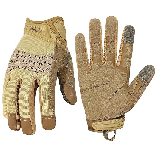 HANDLANDY Tactical Gloves for Airsoft Shooting, Flexible Grip Work Gloves for Men, Touchscreen Utility Mechanics Gloves (X-Large, Brown)
