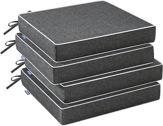 MIULEE Dark Grey Outdoor Chair Cushions Set of 4, 19x19x3 Inch Waterproof Patio Seat Cushions for Outdoor Furniture Couch Sofa, 3 Year Color Fastness High Density Foam with Adjustable Ties