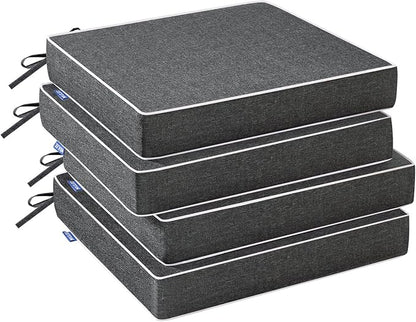 MIULEE Dark Grey Outdoor Chair Cushions Set of 4, 18.5x16x3 Inch Waterproof Patio Seat Cushions for Outdoor Furniture Couch Sofa, 3 Year Color Fastness High Density Foam with Adjustable Ties