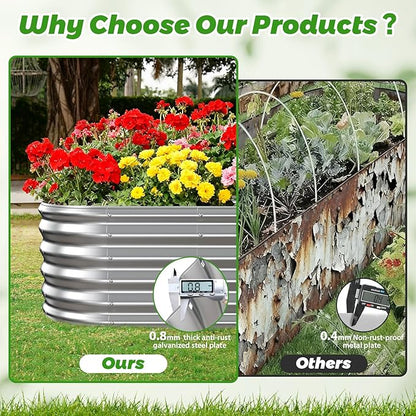 YSEJOMP 17" Tall Outdoor Garden Raised Garden Bed Kits, 5ft X 2ft Oval,0.8MM Thick Metal Raised Planter Bed/Ground Planter Box for Variety of Flowers,Herbs,Vegetables (Silver, 60X24X16.5 Inches)