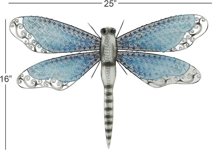 Deco 79 Metal Dragonfly Home Wall Decor Indoor Outdoor Wall Sculpture, Wall Art 25" x 1" x 16", Blue