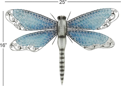 Deco 79 Metal Dragonfly Home Wall Decor Indoor Outdoor Wall Sculpture, Wall Art 25" x 1" x 16", Blue