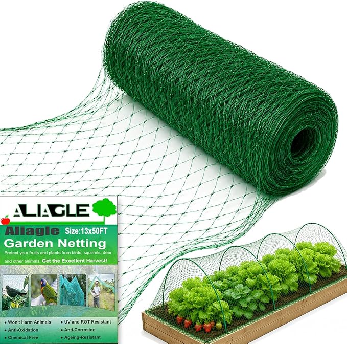 Garden Netting, 13 x 50 FT Bird Netting for Garden Plant Protection, Reusable Fine Mesh for Fruit Trees, Vegetable Plants, Blueberry Bushes, Raised Beds, Chicken Coop (13x50ft)