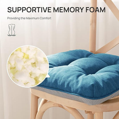 Love's cabin Memory Foam Chair Cushions Set of 4, 15.5"x15.5"x3.5" Indoor & Outdoor Seat Pads for Dining, Kitchen, Office, Patio Chairs - Blue