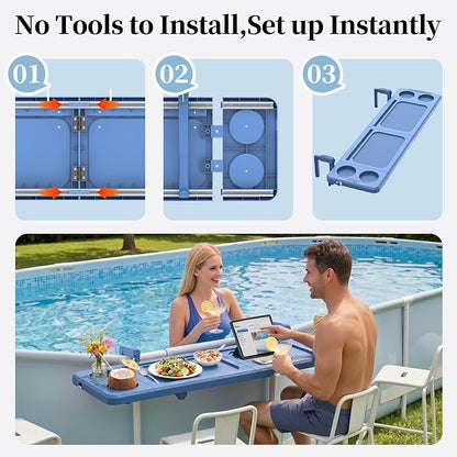 Poolside Bar, 44"×12" Poolside Bar Table with Adjustable Support Bracket Fits Above-ground Pools, Swim Up Bars Capacity Up to 110lbs, Patio Poolside Table Smart Fold ＆Weather Resistant Stable Tabletop