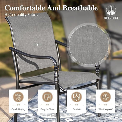HERA'S HOUSE Patio Dining Chairs Set of 6, Outdoor Textilene Dining Chairs with Armrest, All-Weather Breathable Garden Outdoor Chairs for Lawn Backyard Deck Front Porch