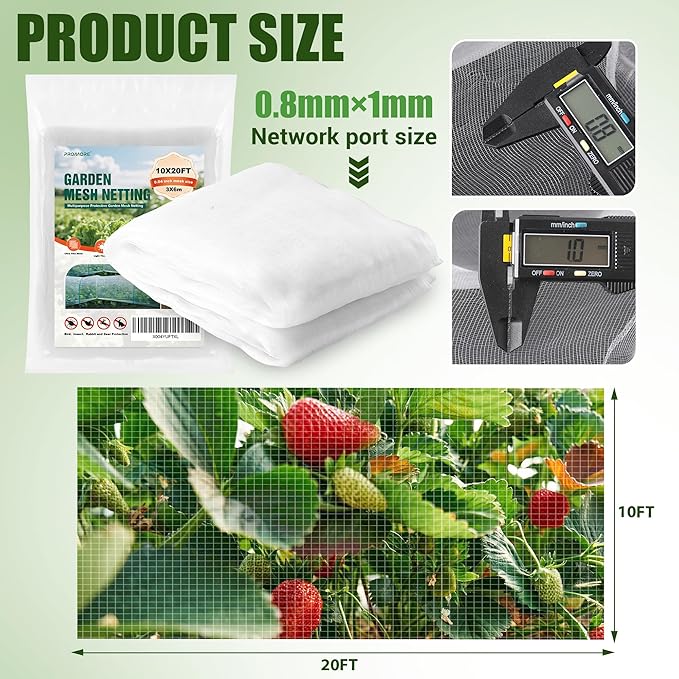Garden Netting, Fine Mesh Insect Netting, 10x20FT, Plant Cover Raised Bed, Row Cover Makes Plants, Vegetables, Fruits, and Flowers Grow Better