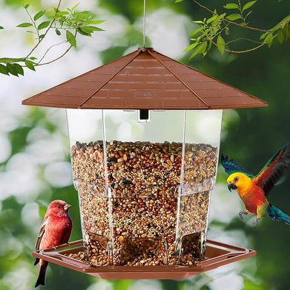 Jealoeur Bird Feeders for Outdoors Hanging Bird Feeder Wild Birds Seed, Brown 2 Pack