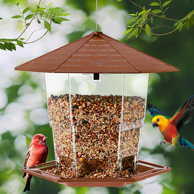 Jealoeur Bird Feeders for Outdoors Hanging Bird Feeder Wild Birds Seed, Brown