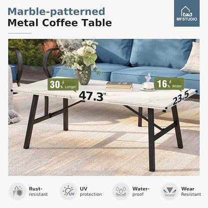 MFSTUDIO 6 Pieces Metal Patio Furniture Sets, 2 Swivel Chair, 1 Deep Seating 3-Seat Sofa, 2 Ottoman & 1 Marbling Coffee Table, All Weather 7 Seats Outdoor Conversation Set for Garden Backyard, Navy
