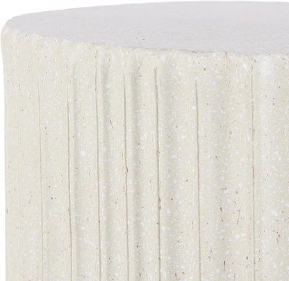 JONATHAN Y Louisa 19" Fluted Outdoor Accent Table, All-Weather Cream Terrazzo Pedestal Garden Stool, Small Round Side Table for Patio, Porch, and Living Room TBL1102B