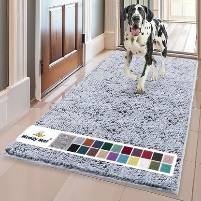 Muddy Mat® | Super Water Absorbent Door Mat Indoor, Microfiber Quick Dry Chenille Entryway Rug, Slip Resistant Front Door Mat, Indoor Mats for Entryway, Machine Washable Pet Rug, Baby Blue XL 36"X60"
