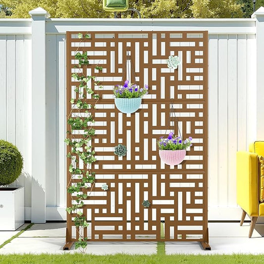Metal Privacy Screen Outdoor Privacy Screen, Freestanding Fence Panel for Outside, 72''H×47''W, Decorative Screen Panel for Backyard/Patio/Deck