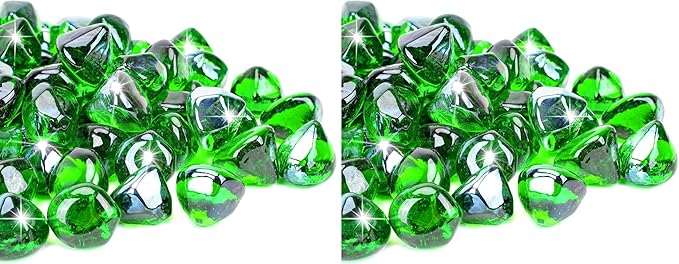 Mr. Fireglass 10 Pounds Blended Fire Glass Diamonds for Fireplace Fire Pit & Lanscaping - 1 inch Emerald Green Fire Rocks (Pack of 2)