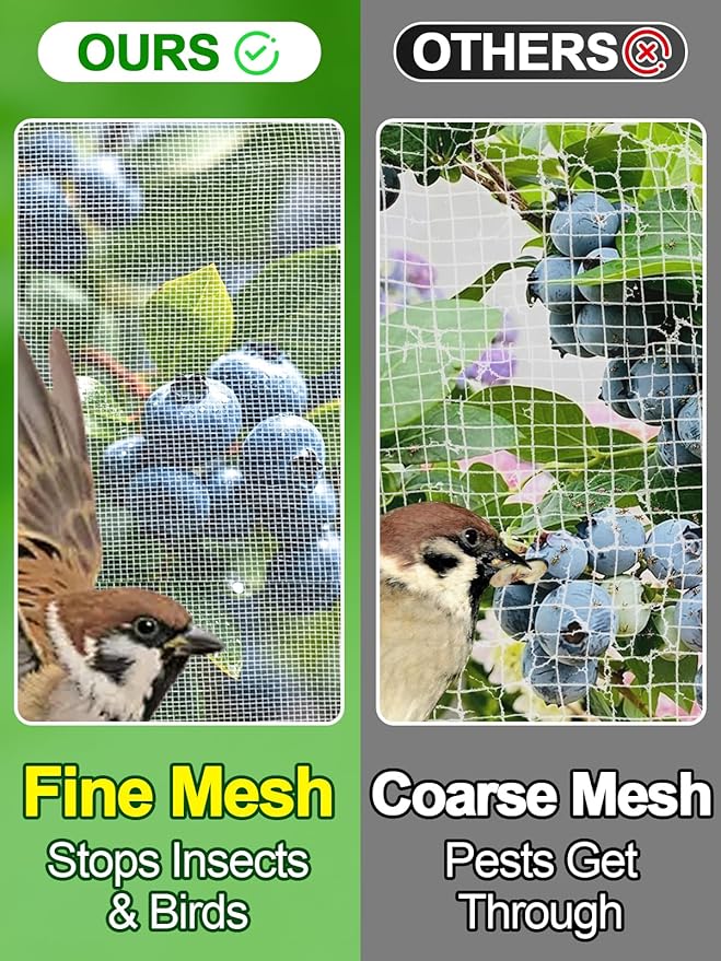 8x25ft Large Garden Netting - Ultra Fine Mesh Plant Covers to Keep Small Animals Pest Out, Bird Barrier Screen for Protecting Vegetables Fruits Flowers Raised Beds (Without Support Pole)