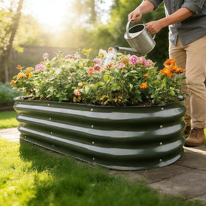 Gardmax Galvanized Raised Garden Bed, Lightweight Planter Boxes Outdoor with Easy Assembly, Large Garden Bed for Vegetables, Fruits, Flower Dark Grey