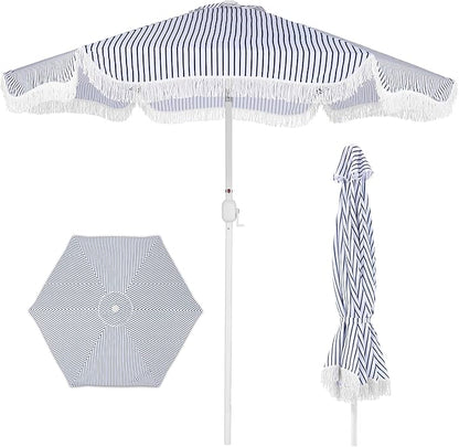 Best Choice Products 9ft Fringe Market Patio Umbrella – Outdoor Boho Tassel Sunshade for Table, Pool, Deck, Backyard – UPF50+, Easy Tilt, Heavy Duty Steel Pole & Ribs
