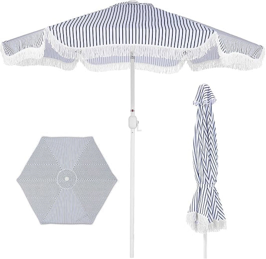 Best Choice Products 9ft Fringe Market Patio Umbrella – Outdoor Boho Tassel Sunshade for Table, Pool, Deck, Backyard – UPF50+, Easy Tilt, Heavy Duty Steel Pole & Ribs