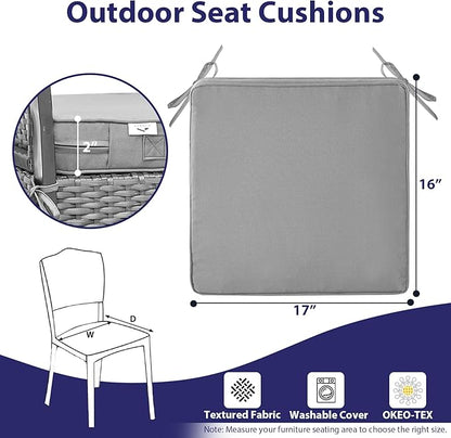 Outdoor Chair Cushions Set of 4 -Waterproof Outdoor Seat Cushions for Patio Furniture, Patio Chair Cushion with Handle and Ties, Square Out Door Chair Pads,17" x 16" x 2", Grey