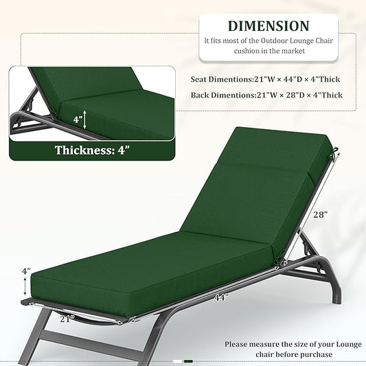 Chaise Lounge Cushions Outdoor, 72" L X 21" W X 4" D Lounge Chair Cushions for Outdoor Furniture, High-Density Foam Outdoor Chaise Cushion-Waterproof Fade-Resistant ThickPatio lounge chair cushion
