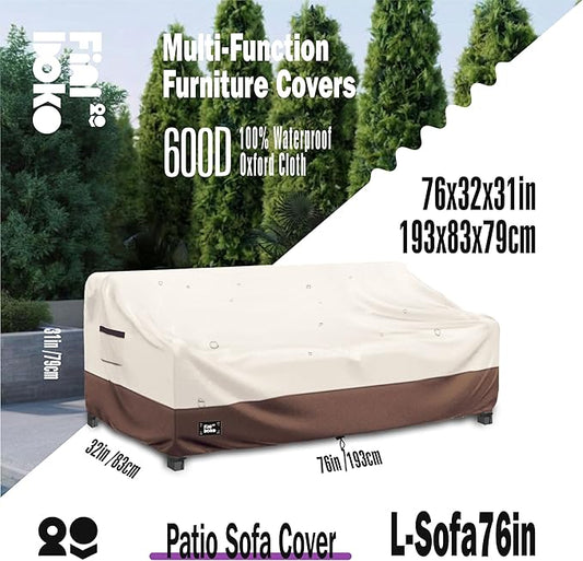 3-Seater Outdoor Couch Cover,76Wx32Dx31H Inches Patio Furniture Covers, Heavy Duty Covers for Outdoor Furniture Covers Waterproof, Beige&Brown