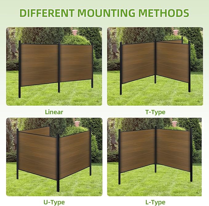 Mondaria Fence Privacy Screen with 8ft In-ground Posts, 6ft(H) x36ft(W) Wood Plastic Composite Fence Panels Weather-Resistant Outdoor Fence for Backyard/Garden (Brown, 7 Posts)