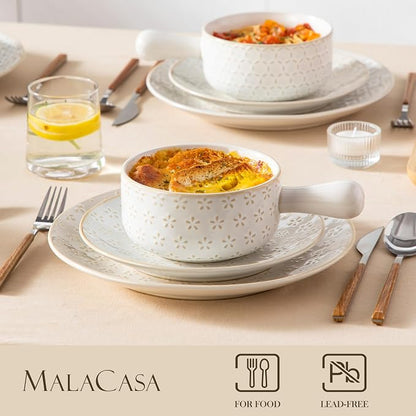 MALACASA French Onion Soup Bowls with Handles - 20 oz Oven Safe Bowls Soup Crocks for Chilli, Beef Stew, Cereal & Pasta - 5 Inch, Set of 4, Series LYDIA