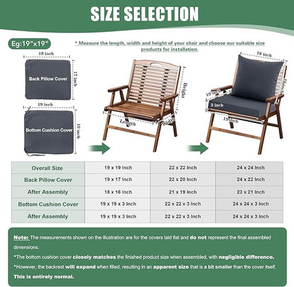 Waterproof Outdoor Cushions for Patio Furniture, Fade Resistant Backrest and Deep Seat Cushion Set with Removable Cover, 22 x 22 Inch, Dark Grey, Set of 4