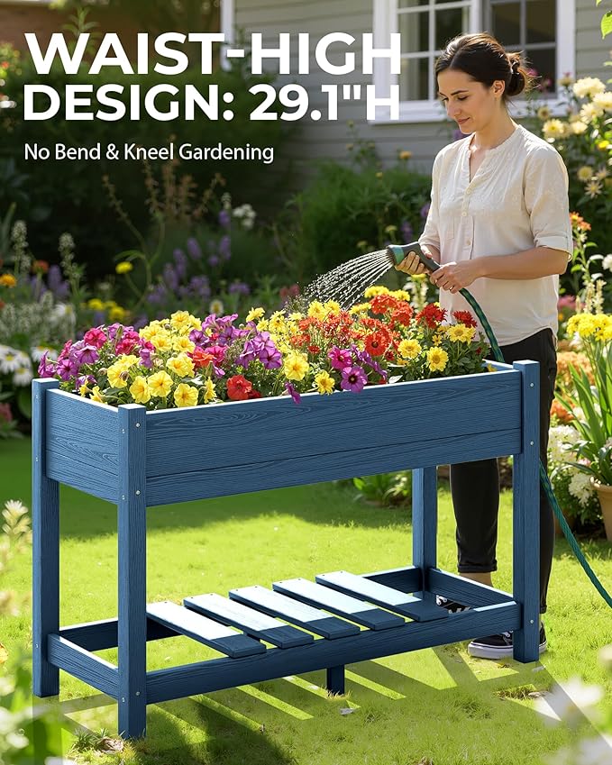 SERWALL Raised Garden Bed Set of 2, HDPE Raised Bed for Gardening All Weather Use- Blue