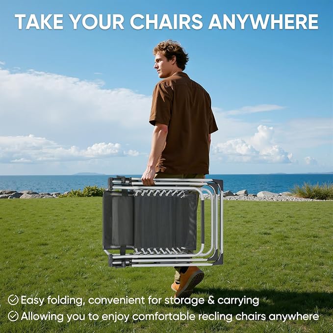 Alpen Premium Outdoor Chaise Lounge Chairs, Zero Gravity Chair with Removable Cushion and Headrest, Lawn Chair with Cup Holder for Reading and Camping, Grey
