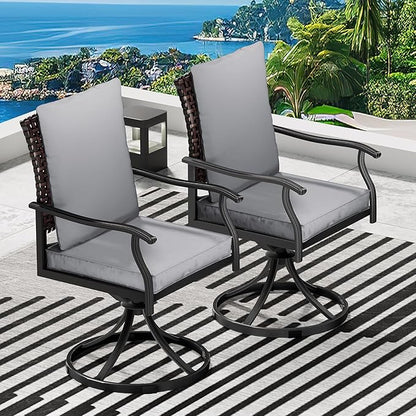 LEVELEVE 5 Piece Outdoor Patio Dining Set with 4 Swivel Dining Chairs & 1 Large Round Dining Table,Bistro Furniture Set for Lawn, Garden, Deck, Backyard and Porch