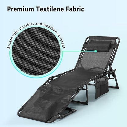 Unovivy Tanning Chairs with Face Hole Set of 2, Teslin Folding Outdoor Lounge Chair with 5-Position Reclining Back for Sunbathing, Pool, Patio, Camping