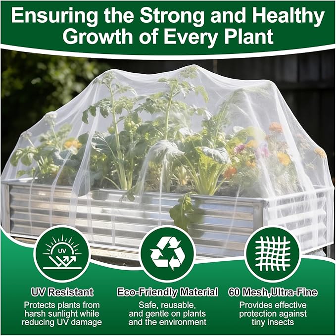 2 Pack Garden Netting for 8x4x1ft Raised Beds, Ultra-Fine Mesh Plant Covers with Drawstring, Bird, Pest & Small Animal Barrier for Vegetables, Fruits & Flowers