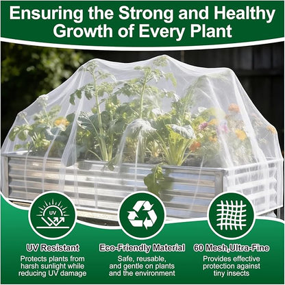 2 Pack Garden Netting for 8x4x1ft Raised Beds, Ultra-Fine Mesh Plant Covers with Drawstring, Bird, Pest & Small Animal Barrier for Vegetables, Fruits & Flowers