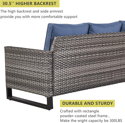 HUMMUH 5 Piece Patio Furniture Set Outdoor Sectional Sofa,PE Wicker Patio Swivel Rocker Chairs with Ottomans for Porch,Garden,Backyard
