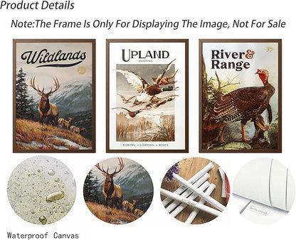 3Pcs Wild Animal Canvas Wall Art Nature Wilderness Deer Wild Duckturkey Posters Prints Hunting Outdoorsy Cabin Wall Decor Pictures Gift for Hunter Dad for Living Room Bedroom Decoration Unframed