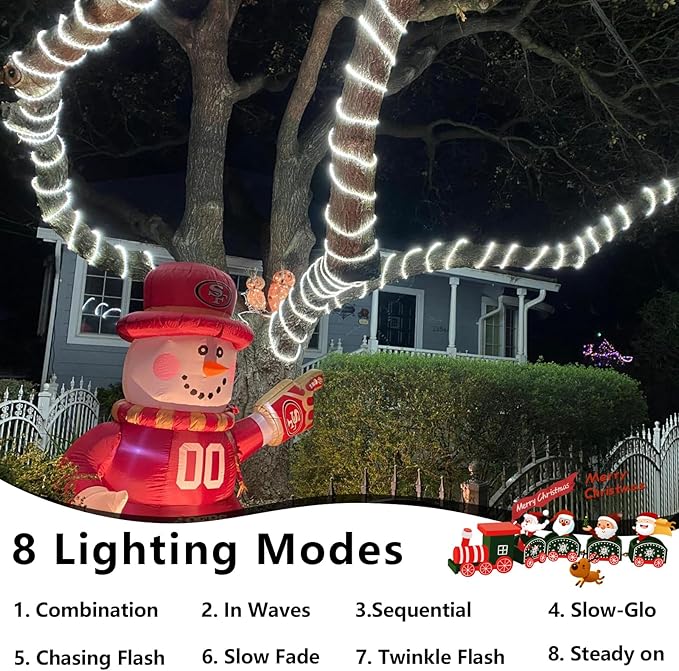 YEGUO Solar Christmas Lights Outdoor Waterproof, 2 Packs Each 33ft 100 LED Rope Lights, 8 Modes Fairy String Lights in Clear Thin Tube for Camping Fence Patio Garden Trampoline Deck(White)
