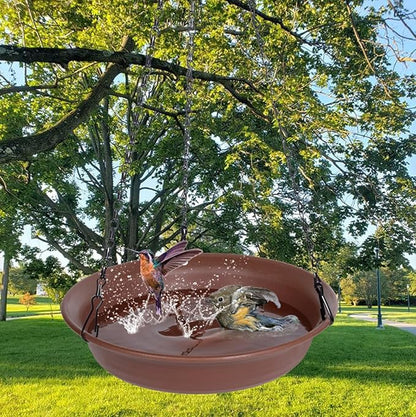 VUWEZ Hanging Bird Bath, Hanging Bird Water Feeder for Outdoors, Feeder Bowl, 1 Pack Birdbath Tray Accessories for Outside, Plastic Birdbaths Tray for Garden Patio Decoration (12", Chocolate)