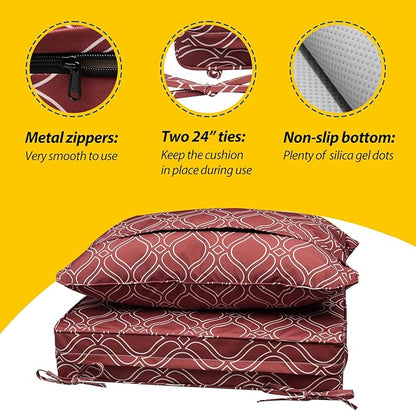 AAAAAcessories Outdoor Seat Cushions for Chairs, Fade-Resistant, Waterproof Patio Furniture Replacement Cushions, 21" x 19" x 3" + 21" x 19", Clay Red Vine Trellis