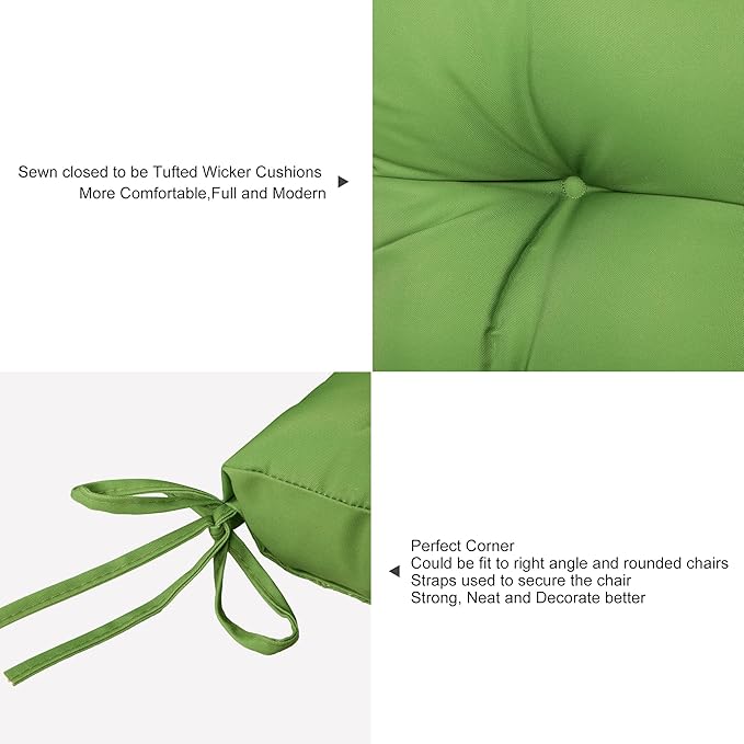 ARTPLAN Outdoor Chair Cushions,Set of 4,19"x19"x4" Patio Seat Pad Cushions with Ties,Wicker Tufed Outdoor Cushions for Patio Furniture,Green