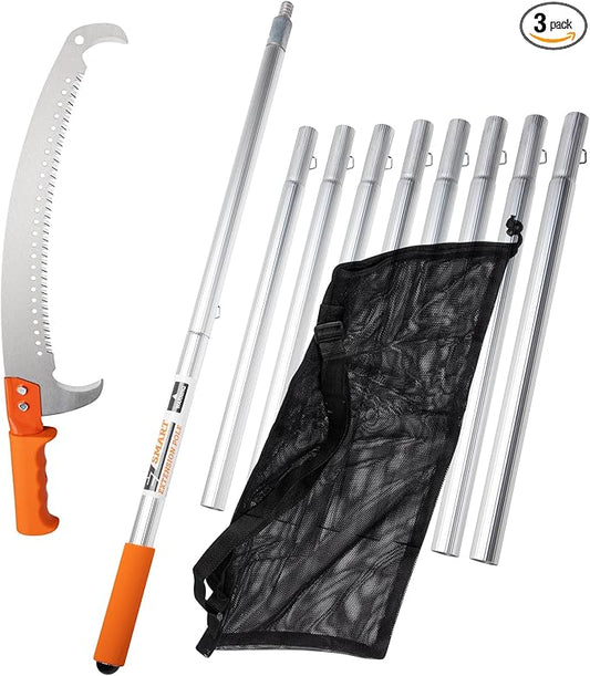 14-Inch Lightweight Manual Pruning Saw with 21-Foot Extension Pole – Tree Pruner & Pole Saw Blade with Sharpened Hook Ends – Tree Trimming Saw, Branch Cutter, Garden Tool