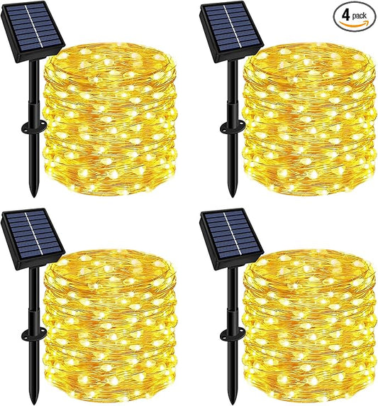 Solar String Lights Outdoor Waterproof 4 Pack Total 132ft 400LED 8 Modes Twinkle Lights Solar Fairy Lights for Patio, Garden Yard Party Tree Christmas Halloween Decoration Warm White