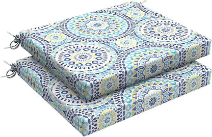 LVTXIII Outdoor Seat Cushions Set of 2 Square Corner Chair Cushions with Ties, Patio Chair Pads for Home Office and Patio Garden Furniture Decoration 18.5"x16"x2", Delancey Lagoon