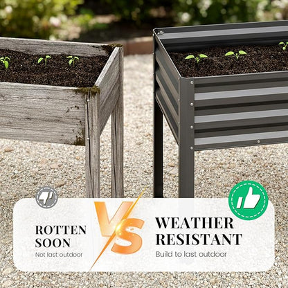 KING BIRD Large Raised Garden Bed with Netting Galvanized Elevated Planter Box with Legs 48×24×56 in for Backyard, Patio, Balcony, 400lb Capacity, Dark Grey